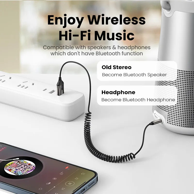 UGREEN Bluetooth Aux Adapter - Wireless Car Bluetooth Receiver, USB to 3.5mm Jack Audio Music Mic Handsfree Adapter for Car Speaker