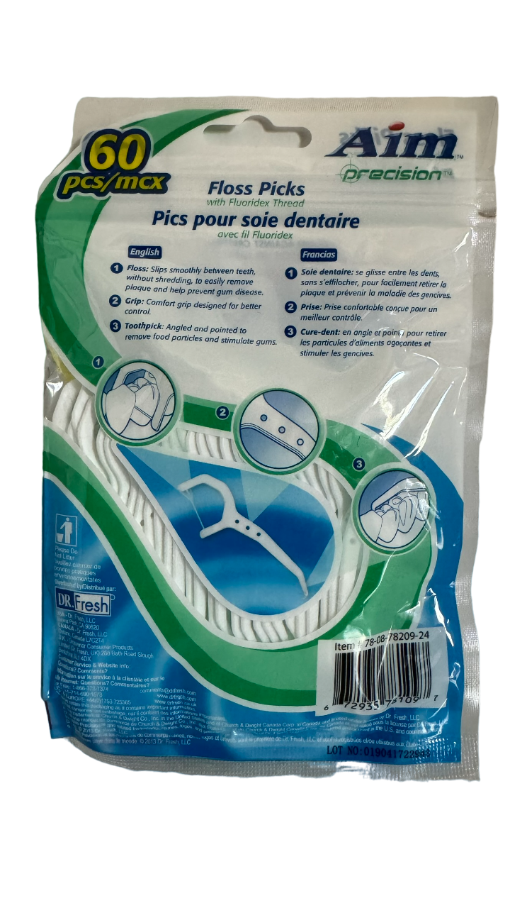 Dental Care with Aim Floss Sword Picks - Shred-Resistant Nylon Dental Tape