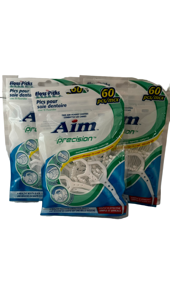 Dental Care with Aim Floss Sword Picks - Shred-Resistant Nylon Dental Tape