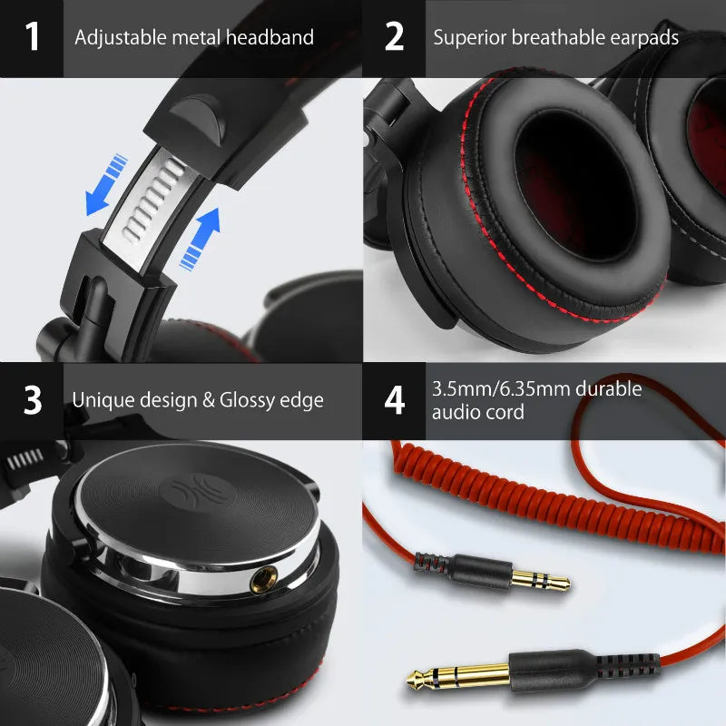 Oneodio Professional Studio Pro DJ Headphones with Microphone - Over Ear HiFi Monitor Music Headset Earphone for Phone PC