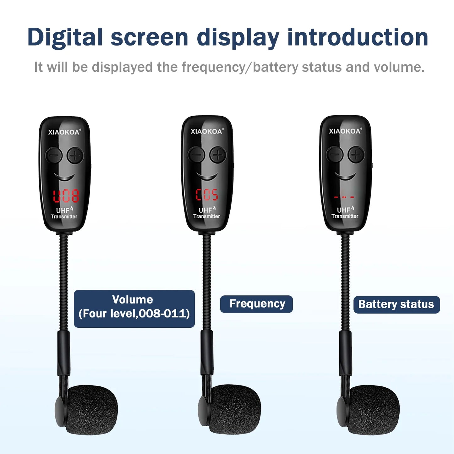 XIAOKOA UHF Wireless Saxophone Microphone System - Clip-on Wireless Receiver Transmitter for Saxophone Trumpet, LED Digital Screen, 160ft Transmission, Musical Instrument Wireless Mic