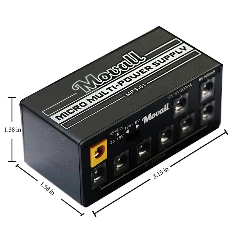 Movall MPS-01 Guitar Pedal Power Supply - 8 Isolated Outputs, Anti-Interference, Compact Design, 18W, Guitar Accessories
