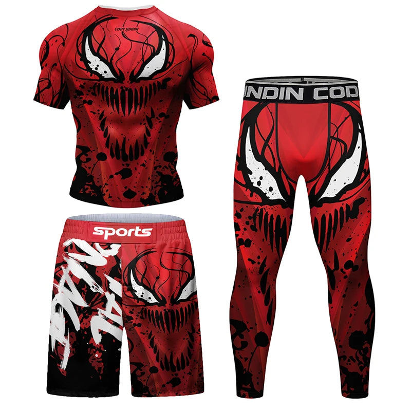 Codylundin 2023 New Men MMA Compression T-shirt Shorts Spartan Set - Rashguard Jiu Jitsu Fitness Sport Suits for Boxing and BJJ