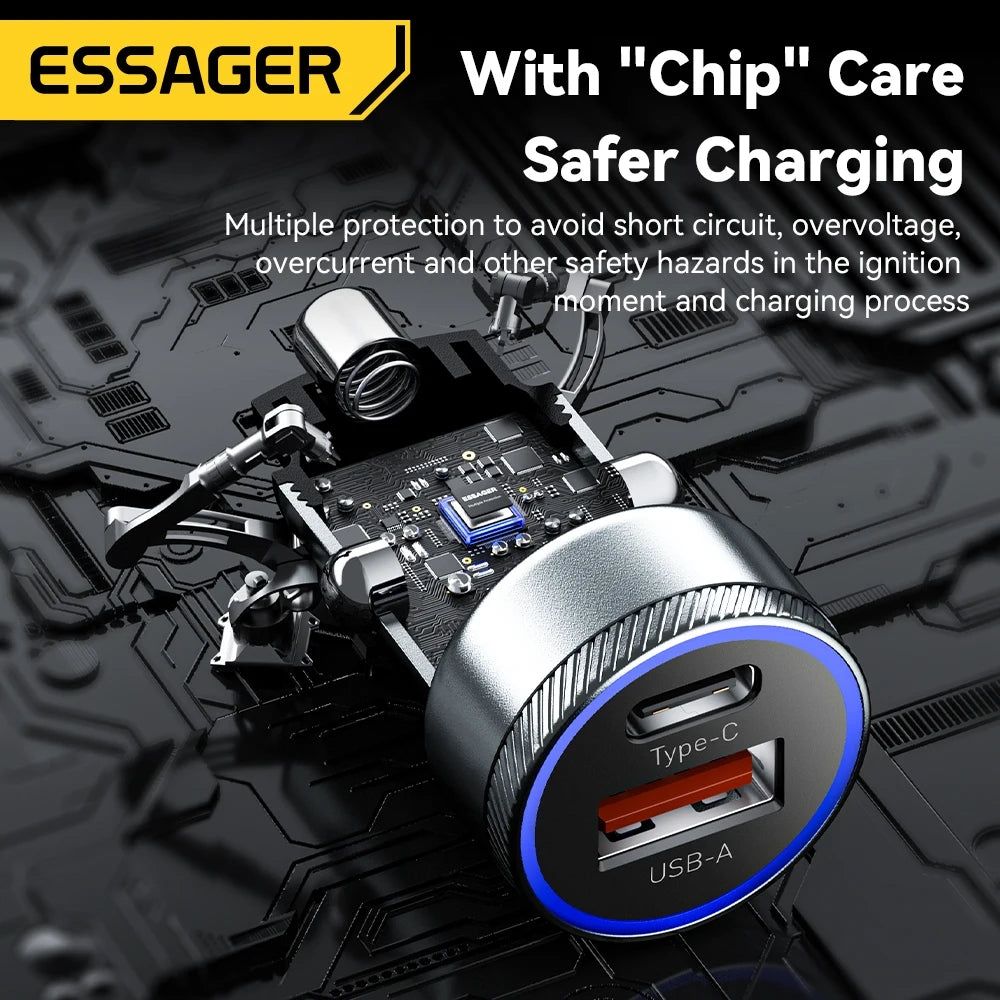 Essager 54W USB Car Charger: Fast Charging, Dual Ports, Multi-Protocol Compatibility