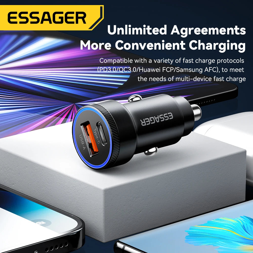 Essager 54W USB Car Charger: Fast Charging, Dual Ports, Multi-Protocol Compatibility