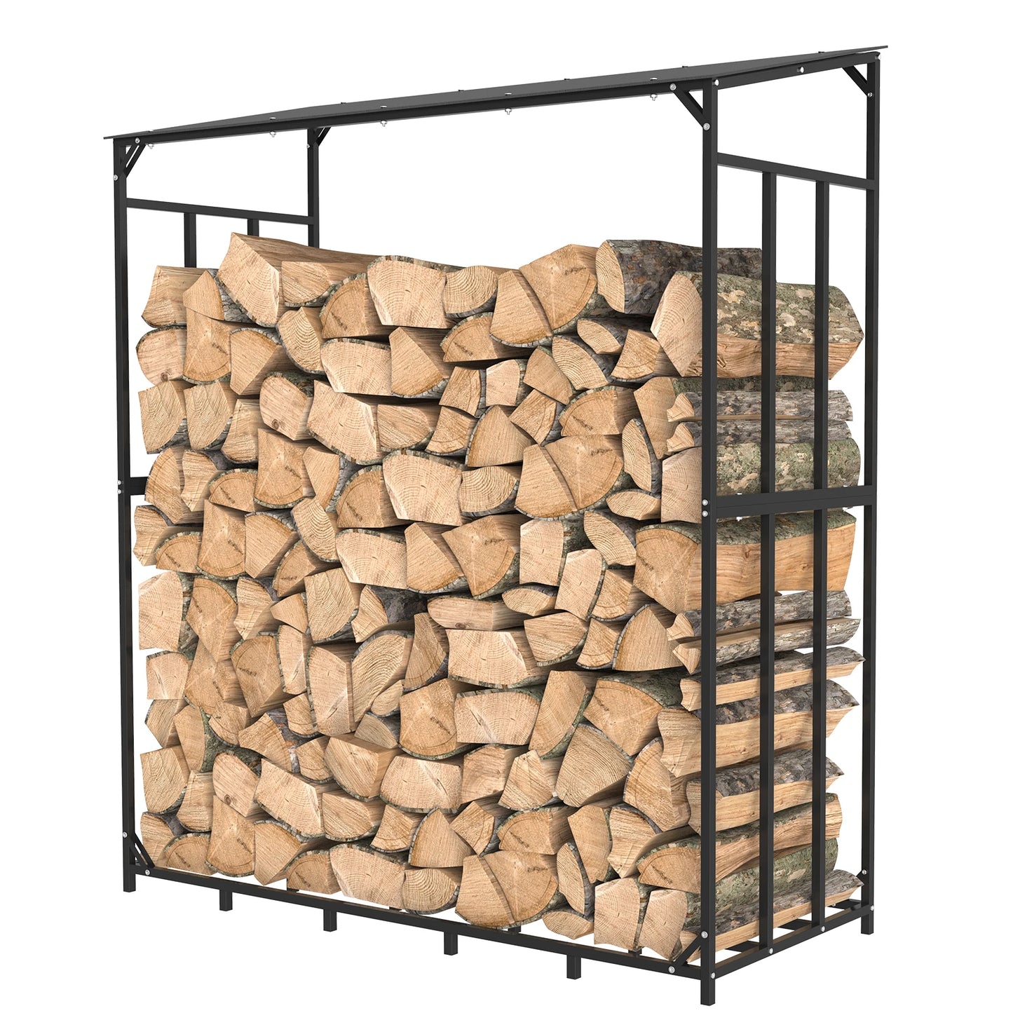 Heavy Duty Tall Metal Firewood Rack Stand with Top Cover: Fireplace Wood Storage Stacking Holder for Outdoor Deck, Backyard