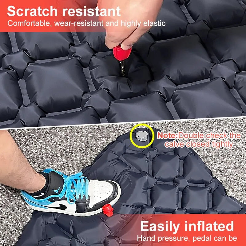 Outdoor Camping Inflatable Mattress Sleeping Pad with Pillows - Ultralight Air Mat with Built-In Inflator Pump for Hiking