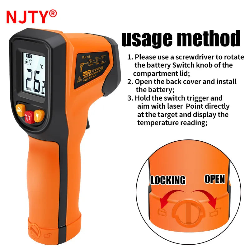 Infrared Thermometer , Handheld Heat Temperature  For Cooking Tester, Pizza Oven, Grill & Engine - Laser Surface Temp Read