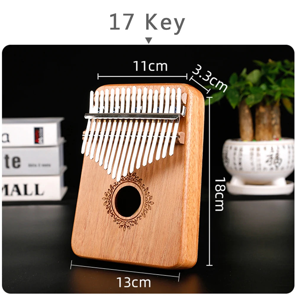 Kalimba Thumb Piano 17 Keys - Mahogany Wood Finger Piano, Portable Mbira Finger Piano with Accessories, Perfect Gauntlets Piano