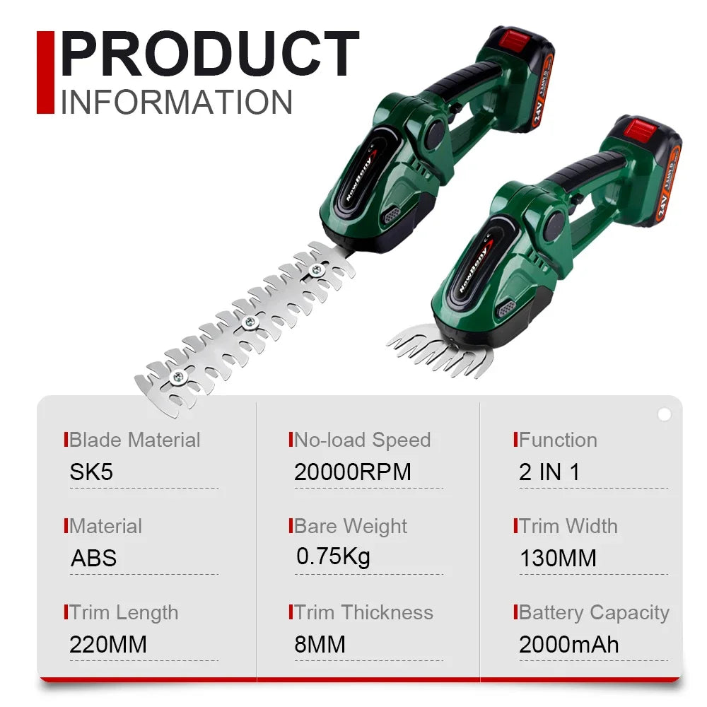 Yofidra 24V 2 in 1 Electric Hedge Trimmer: Household Lawn Mower, Garden Bush Scissors, Grass Scissors Power Tool