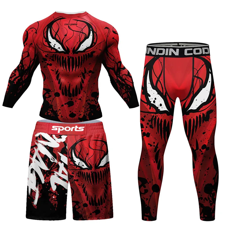 Codylundin 2023 New Men MMA Compression T-shirt Shorts Spartan Set - Rashguard Jiu Jitsu Fitness Sport Suits for Boxing and BJJ