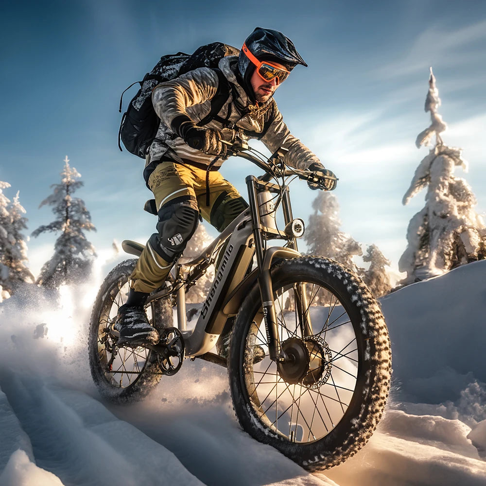 Shengmilo S600 Dual Motor Electric Mountain Bike - 2000W, 48V17.5AH Battery, 26 Inch Fat Tire, Shimano 7-Speed, Full Suspension Men's e-Bike