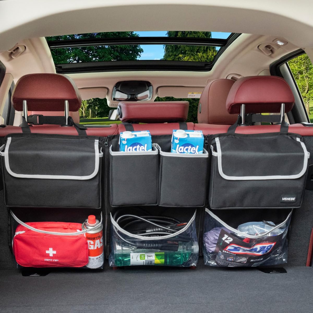 Trunk Organizer for Car VEHEBE - Large Capacity, Never Floppy, Detachable Design, Super Security Hook & Loops