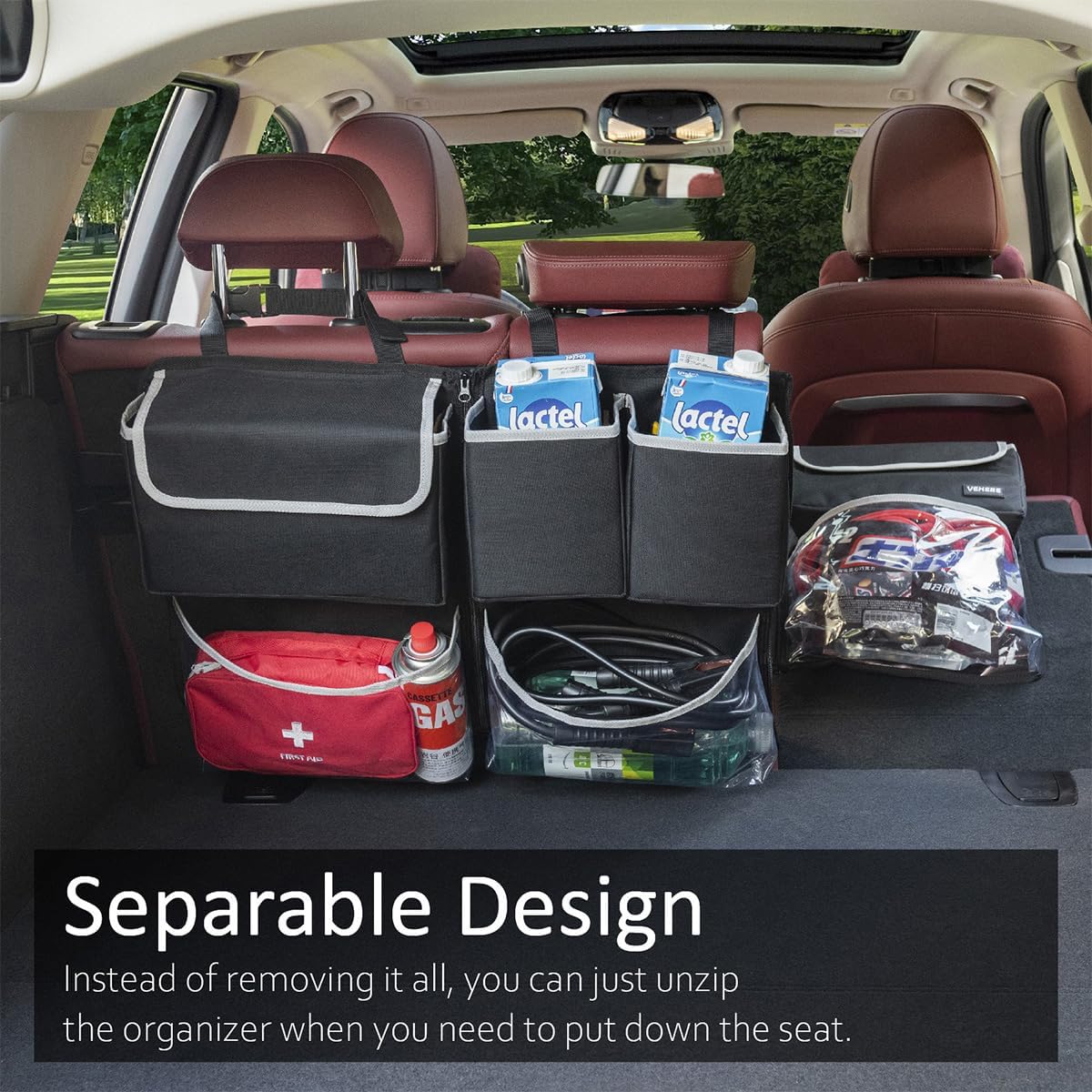 Trunk Organizer for Car VEHEBE - Large Capacity, Never Floppy, Detachable Design, Super Security Hook & Loops