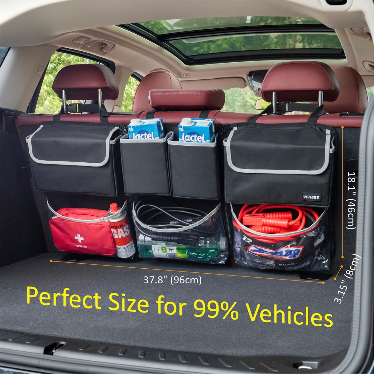 Trunk Organizer for Car VEHEBE - Large Capacity, Never Floppy, Detachable Design, Super Security Hook & Loops
