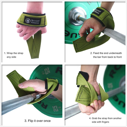 J Bryant Gym Lifting Straps: Fitness Gloves Anti-slip Hand Wraps Wrist Straps Support For Weight Lifting Powerlifting Training