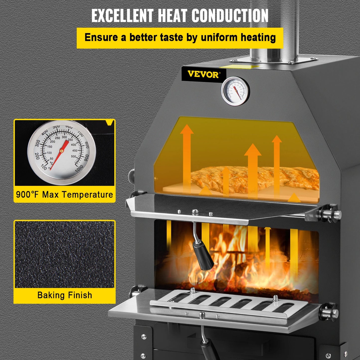 VEVOR 12" Wood-Fired Pizza Oven with Wheels & Handle: Labor-Saving, 2-Layer Portable for Backyard, Camping Site, Park, Outdoor Baking