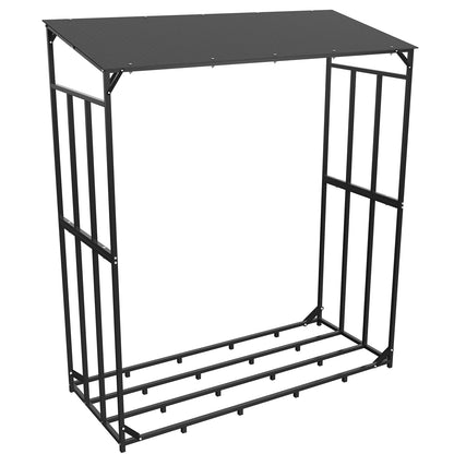 Heavy Duty Tall Metal Firewood Rack Stand with Top Cover: Fireplace Wood Storage Stacking Holder for Outdoor Deck, Backyard