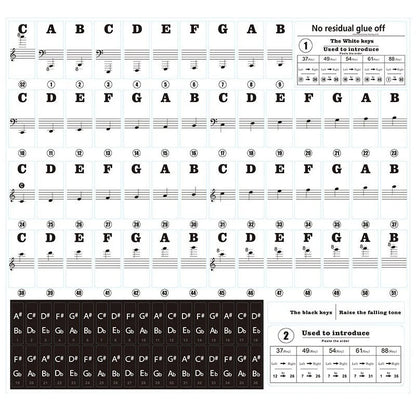Transparent Piano Keyboard Stickers - Detachable Music Decals for 88/61/54/49 Key Electronic Pianos