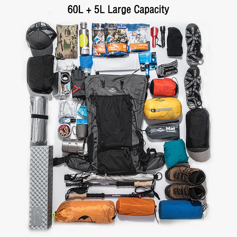 Naturehike Rock Series 60L Hiking Backpack - Waterproof Outdoor Sports Bag with Large Capacity